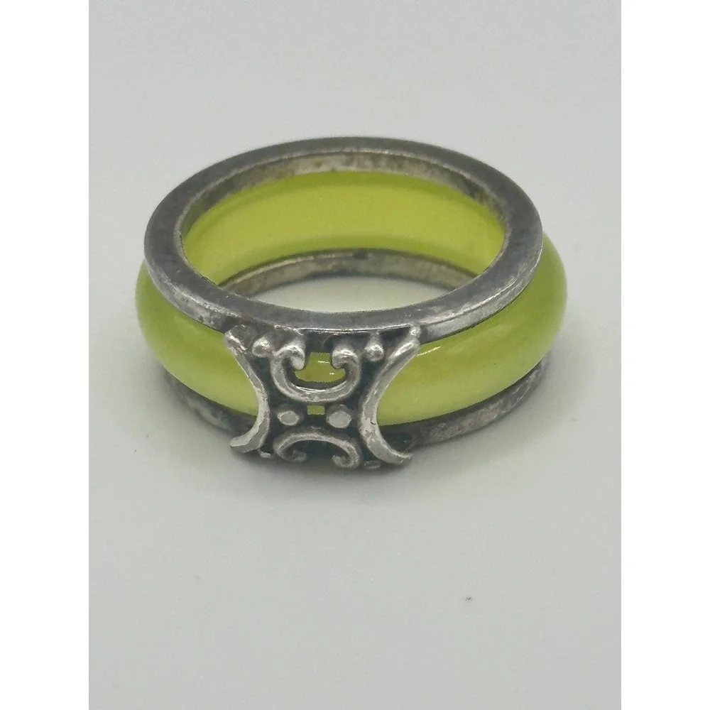 Set of 3 Resin and Silver Tone Stackable Rings Pink Blue Lime Green Size 6.0